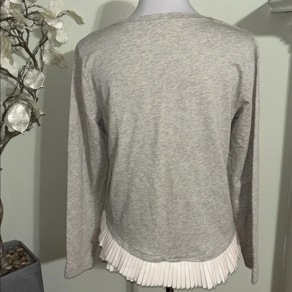 J. Crew Light Gray Long Sleeve Top with Pleated Hem